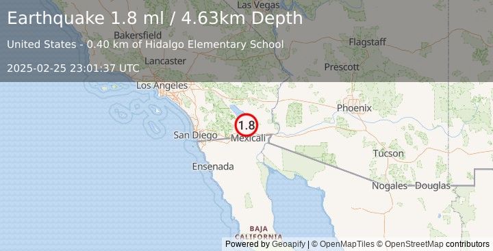 Earthquake 1 km SSW of Brawley, CA (1.5 ml) (2025-02-25 23:01:36 UTC)