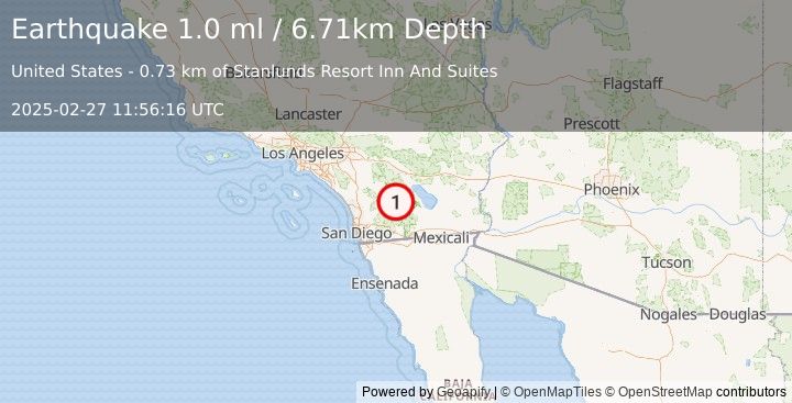 Earthquake 2 km S of Borrego Springs, CA (1.0 ml) (2025-02-27 11:56:16 UTC)