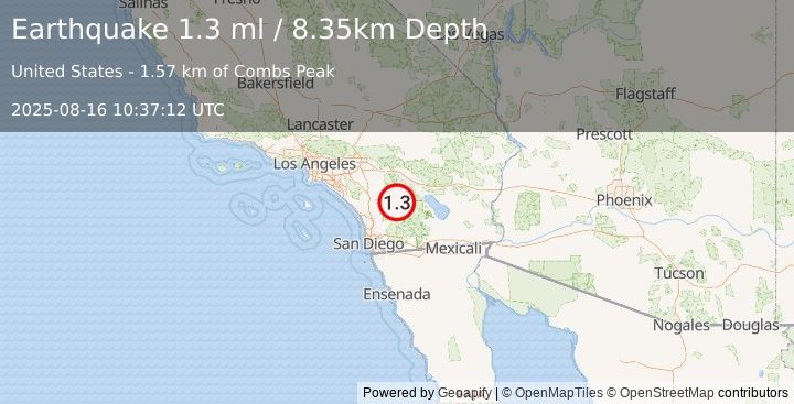 Earthquake 18 km ESE of Anza, CA (0.5 ml) (2025-08-16 10:37:11 UTC)