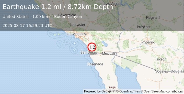 Earthquake 6 km E of San Pasqual, CA (1.2 ml) (2025-08-17 16:59:23 UTC)