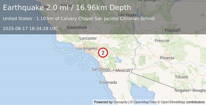 Earthquake 4 km W of San Jacinto, CA (2.0 ml) (2025-08-17 18:34:28 UTC)