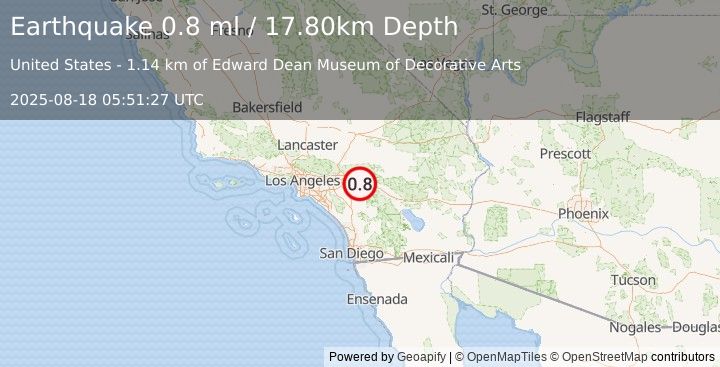Earthquake 7 km E of Calimesa, CA (0.8 ml) (2025-08-18 05:51:27 UTC)