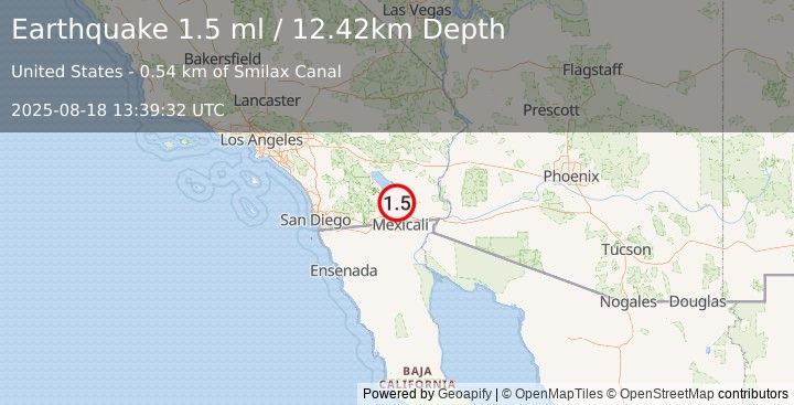 Earthquake 3 km NNW of Brawley, CA (1.5 ml) (2025-08-18 13:39:32 UTC)
