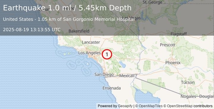Earthquake 3 km ENE of Beaumont, CA (1.0 ml) (2025-08-19 13:13:55 UTC)