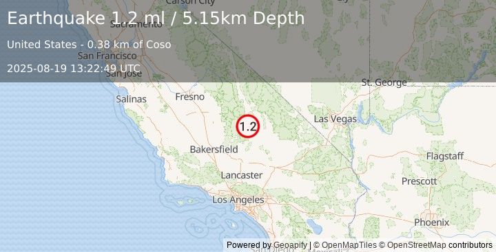 Earthquake 5 km NNW of Little Lake, CA (1.2 ml) (2025-08-19 13:22:49 UTC)