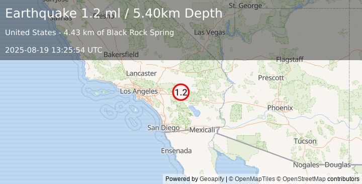 Earthquake 11 km SSE of Yucca Valley, CA (1.2 ml) (2025-08-19 13:25:54 UTC)