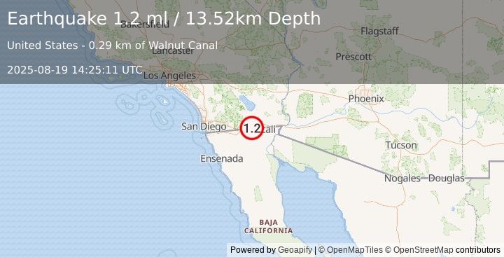 Earthquake 19 km WNW of Progreso, B.C., MX (1.1 ml) (2025-08-19 14:25:13 UTC)