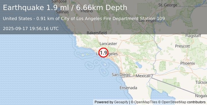 Earthquake 4 km S of Encino, CA (1.8 ml) (2025-09-17 19:56:15 UTC)