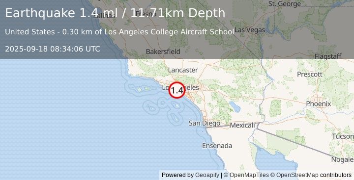 Earthquake 4 km NNE of El Segundo, CA (1.4 ml) (2025-09-18 08:34:06 UTC)