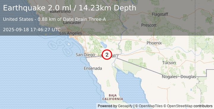 Earthquake 3 km W of Heber, CA (1.8 ml) (2025-09-18 17:46:26 UTC)