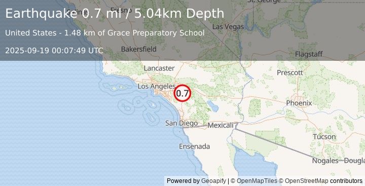 Earthquake 2 km E of Nuevo, CA (0.7 ml) (2025-09-19 00:07:49 UTC)