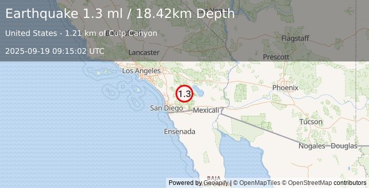 Earthquake 5 km SSW of Borrego Springs, CA (1.3 ml) (2025-09-19 09:15:02 UTC)