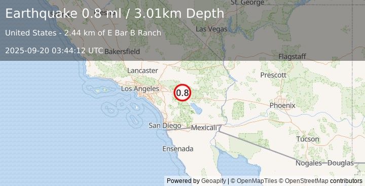 Earthquake 8 km N of Thousand Palms, CA (0.8 ml) (2025-09-20 03:44:12 UTC)