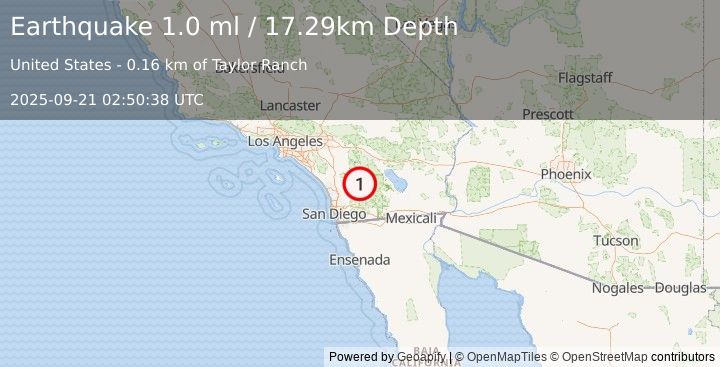 Earthquake 3 km ESE of Warner Springs, CA (0.7 ml) (2025-09-21 02:50:39 UTC)