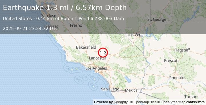 Earthquake 4 km NW of Boron, CA (1.1 ml) (2025-09-21 23:24:31 UTC)