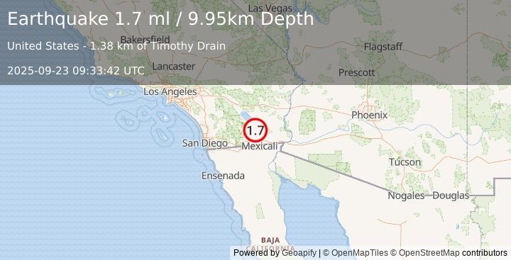 Earthquake 3 km NE of Westmorland, CA (1.7 ml) (2025-09-23 09:33:42 UTC)