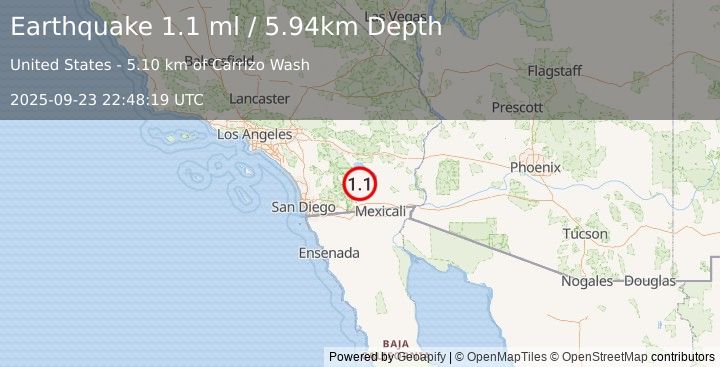 Earthquake 17 km S of Salton City, CA (1.1 ml) (2025-09-23 22:48:19 UTC)