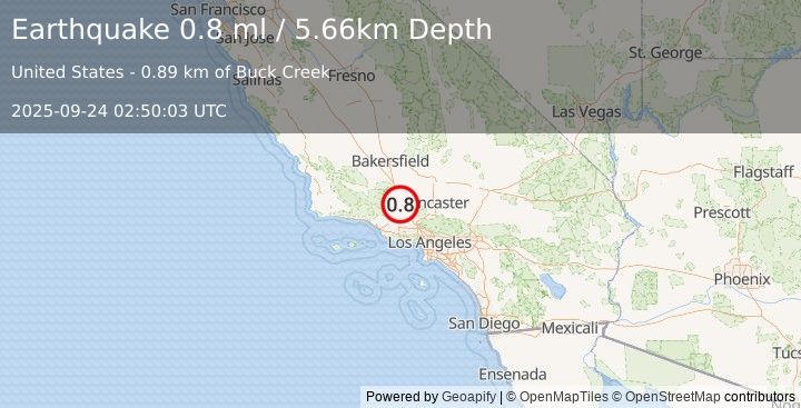 Earthquake 14 km SSE of Gorman, CA (0.8 ml) (2025-09-24 02:50:03 UTC)