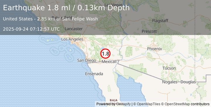 Earthquake 10 km NW of Calipatria, CA (1.3 ml) (2025-09-24 07:12:59 UTC)