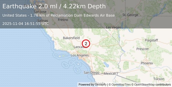 Earthquake 6 km SSW of Boron, CA (2.0 ml) (2025-11-04 16:51:55 UTC)
