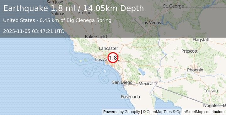 Earthquake 5 km ENE of Glendora, CA (1.8 ml) (2025-11-05 03:47:21 UTC)
