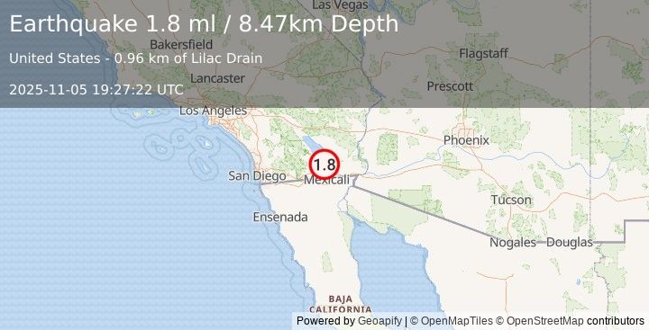 Earthquake 5 km S of Brawley, CA (1.8 ml) (2025-11-05 19:27:22 UTC)