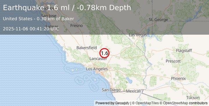 Earthquake 3 km NW of Boron, CA (1.6 ml) (2025-11-06 00:41:21 UTC)