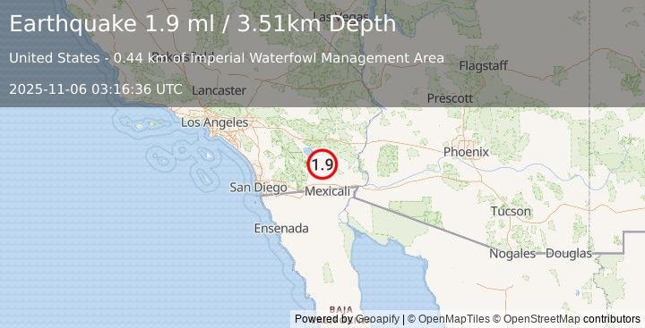 Earthquake 9 km SW of Niland, CA (1.9 ml) (2025-11-06 03:16:36 UTC)