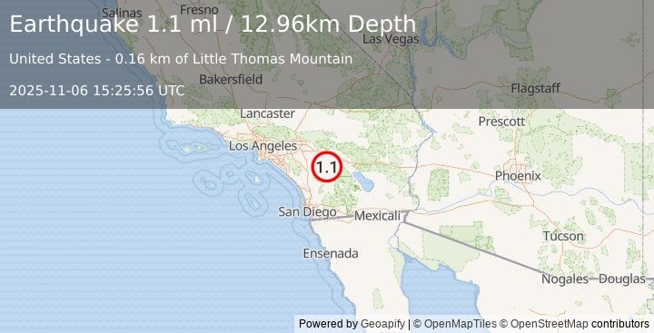 Earthquake 8 km NNW of Anza, CA (1.1 ml) (2025-11-06 15:25:56 UTC)