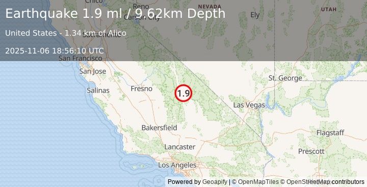 Earthquake 9 km ESE of Lone Pine, CA (1.9 ml) (2025-11-06 18:56:10 UTC)