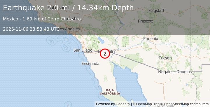Earthquake 8 km ESE of Progreso, B.C., MX (1.8 ml) (2025-11-06 23:53:44 UTC)