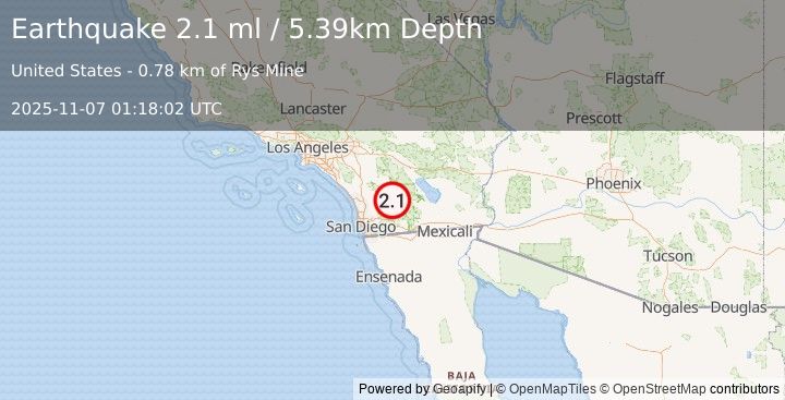 Earthquake 12 km NE of Julian, CA (2.1 ml) (2025-11-07 01:18:02 UTC)
