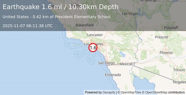Earthquake 2 km NE of Lomita, CA (1.6 ml) (2025-11-07 06:11:38 UTC)