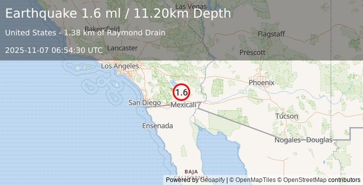 Earthquake 6 km SW of Calipatria, CA (1.6 ml) (2025-11-07 06:54:30 UTC)