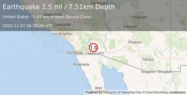 Earthquake 6 km NE of Westmorland, CA (1.4 ml) (2025-11-07 06:55:25 UTC)
