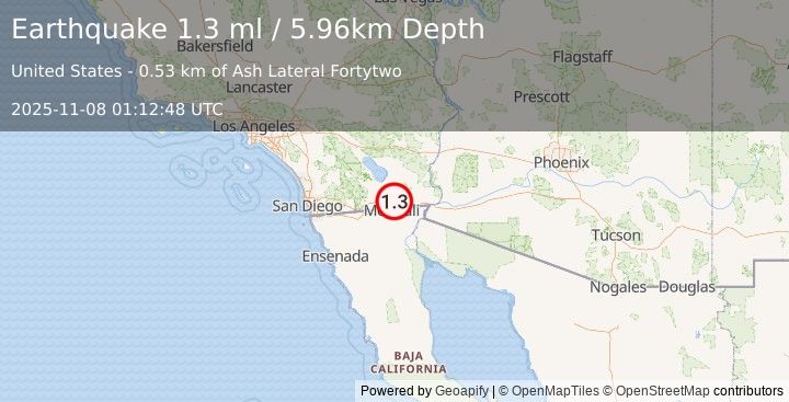 Earthquake 4 km WSW of Holtville, CA (1.3 ml) (2025-11-08 01:12:48 UTC)