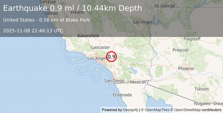 Earthquake 2 km W of Muscoy, CA (0.9 ml) (2025-11-08 22:46:13 UTC)