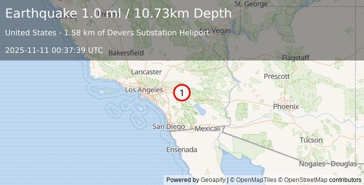 Earthquake 7 km NW of Garnet, CA (1.0 ml) (2025-11-11 00:37:39 UTC)