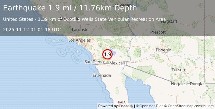 Earthquake 5 km WNW of Ocotillo Wells, CA (1.9 ml) (2025-11-12 01:01:18 UTC)