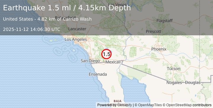 Earthquake 16 km E of Ocotillo Wells, CA (1.5 ml) (2025-11-12 14:06:30 UTC)