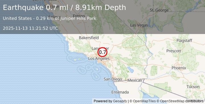 Earthquake 7 km SSE of Littlerock, CA (0.7 ml) (2025-11-13 11:21:52 UTC)