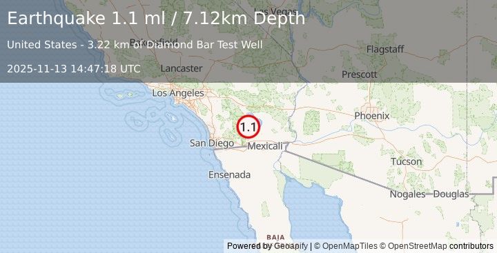 Earthquake 12 km E of Ocotillo Wells, CA (1.1 ml) (2025-11-13 14:47:18 UTC)