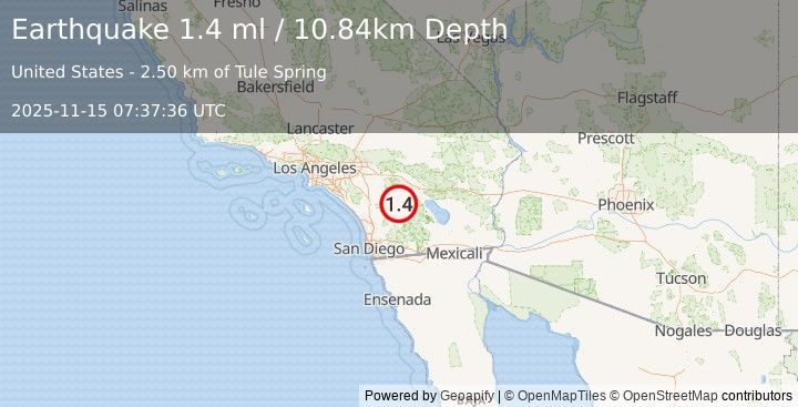 Earthquake 14 km SE of Anza, CA (1.4 ml) (2025-11-15 07:37:36 UTC)