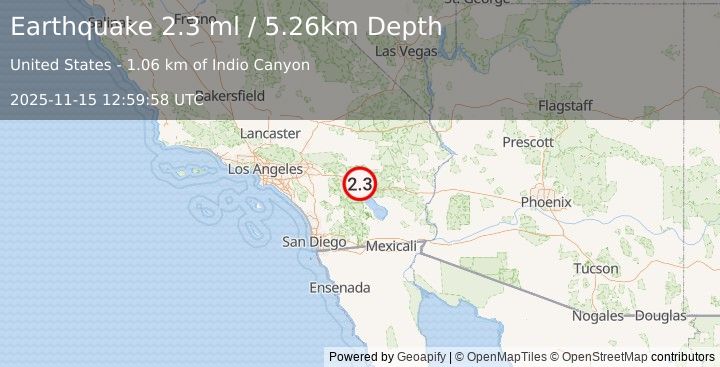 Earthquake 8 km NE of Indio, CA (2.3 ml) (2025-11-15 12:59:58 UTC)