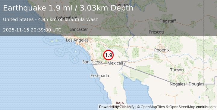 Earthquake 16 km E of Ocotillo Wells, CA (1.9 ml) (2025-11-15 20:39:00 UTC)