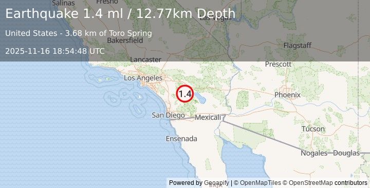 Earthquake 23 km ESE of Anza, CA (1.4 ml) (2025-11-16 18:54:48 UTC)