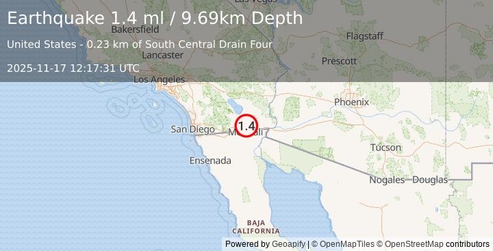 Earthquake 6 km W of Holtville, CA (1.4 ml) (2025-11-17 12:17:31 UTC)