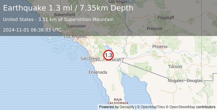 Earthquake 23 km WSW of Westmorland, CA (1.3 ml) (2024-11-01 06:38:03 UTC)