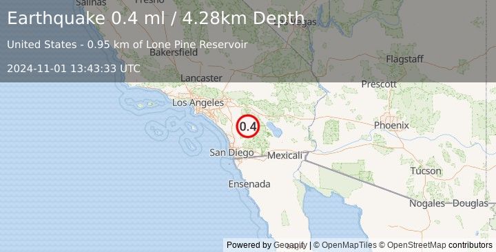 Earthquake 15 km S of Anza, CA (0.4 ml) (2024-11-01 13:43:33 UTC)