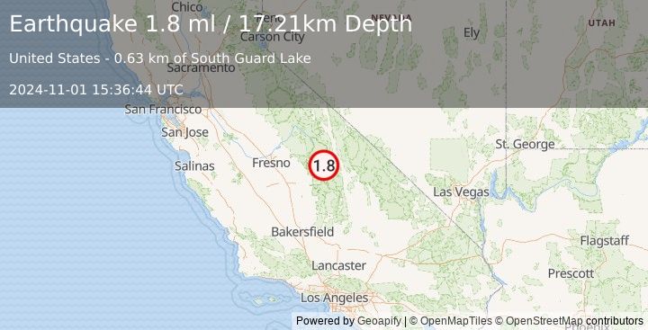 Earthquake 29 km WSW of Independence, CA (1.8 ml) (2024-11-01 15:36:44 UTC)